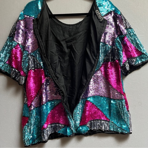 Vintage Jakelin Designs silk sequin beaded short sleeve shirt minidress Sz 2X - Picture 5 of 10